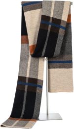 Villand Australian Merino Wool Tartan Knitted Scarf for Men, Plaid Winter Warm Thick Soft Neckwear with Gift Box - Image 2